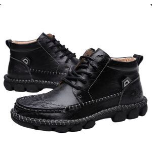 New Men's Cowhide Leather Hand Stitched Ankle Boots size 8 Black